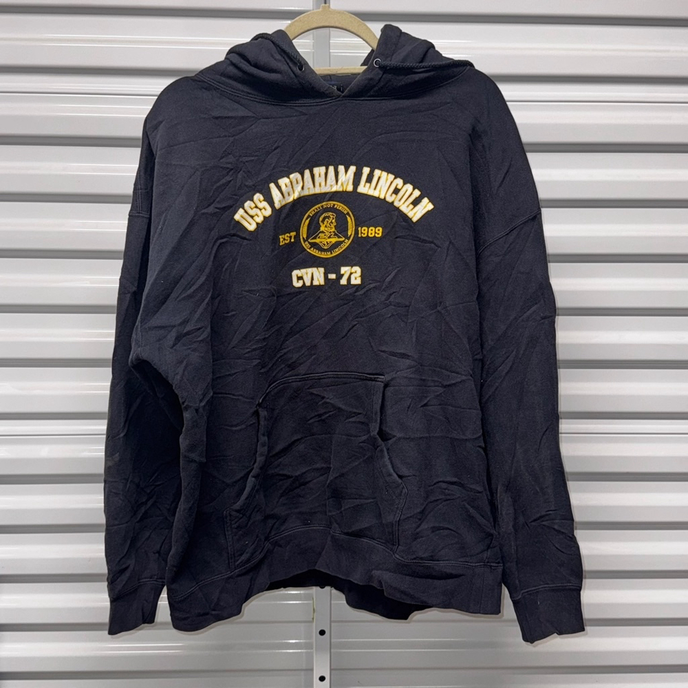 Vtg USS Abraham Lincoln black hoodie sweatshirt men's extra large